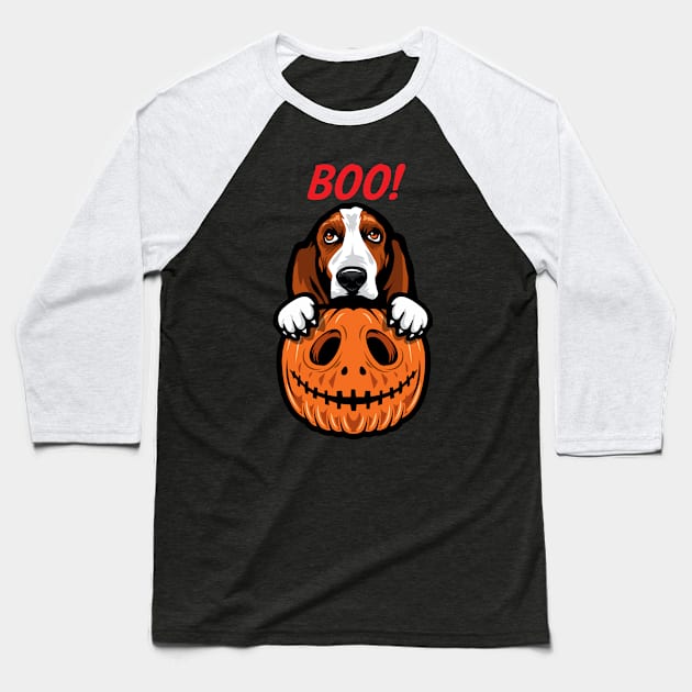 Halloween Pumpkin Basset Hound Baseball T-Shirt by IPRINT